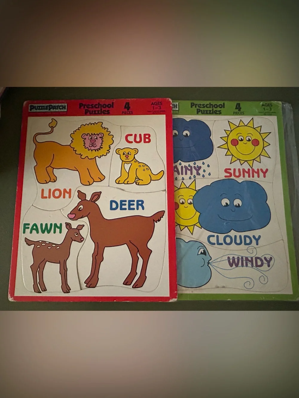 PuzzlePatch Preschool Puzzles 4 Piece Ages 1-3 Lot 2 Lion Cub Deer Fawn Weather